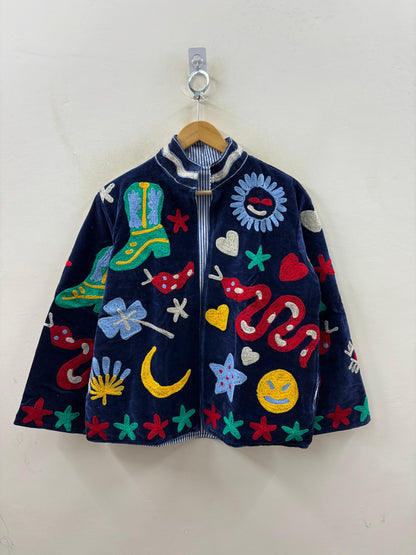 The Nazar — Primary Soul Edition — Hand-Embroidered Navy Velvet Jacket - Default Title - Zoshak