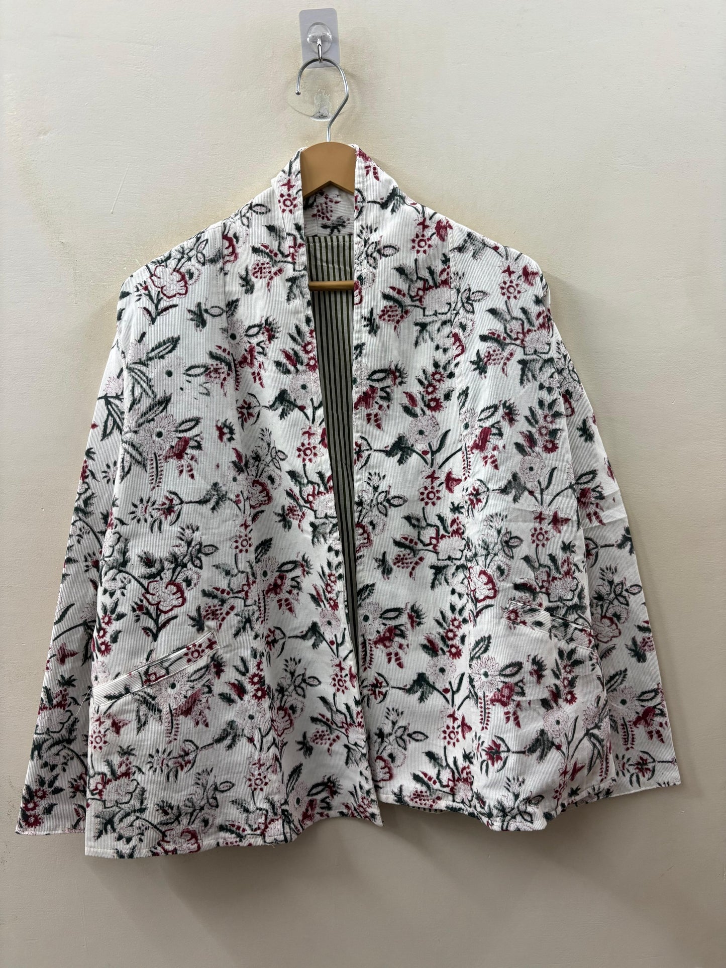 The Wildflower Garden — Hand-Embroidered Corduroy Jacket — Cream with Burgundy & Forest Green Florals - Default Title - Zoshak Jacket