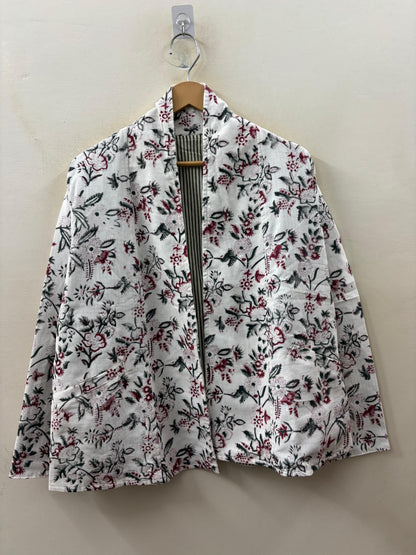 The Wildflower Garden — Hand-Embroidered Corduroy Jacket — Cream with Burgundy & Forest Green Florals - Default Title - Zoshak Jacket