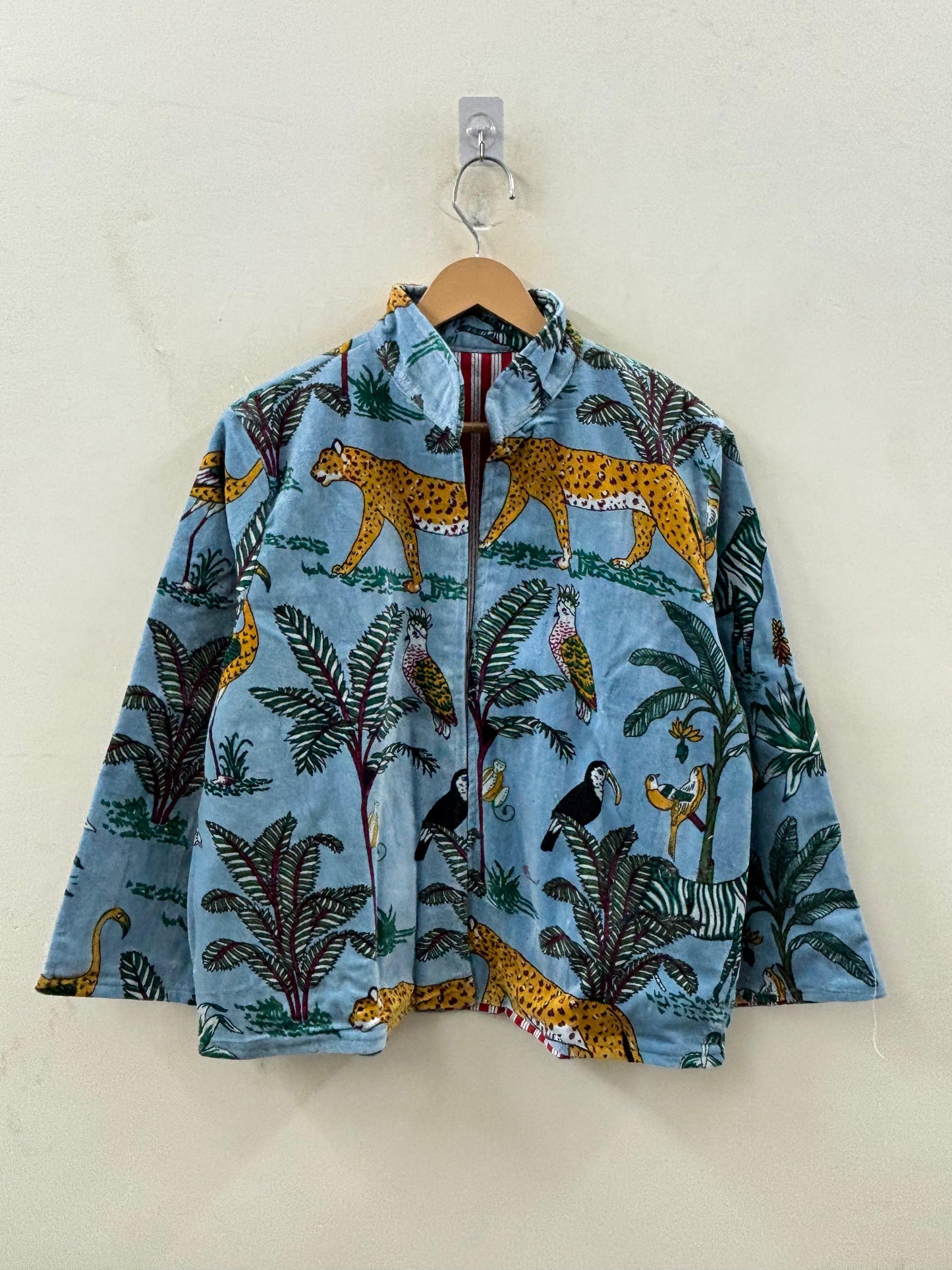 The Jungle Darbar — Block Printed Velvet Jacket — Sky Blue & Ochre - Default Title - Zoshak Jacket
