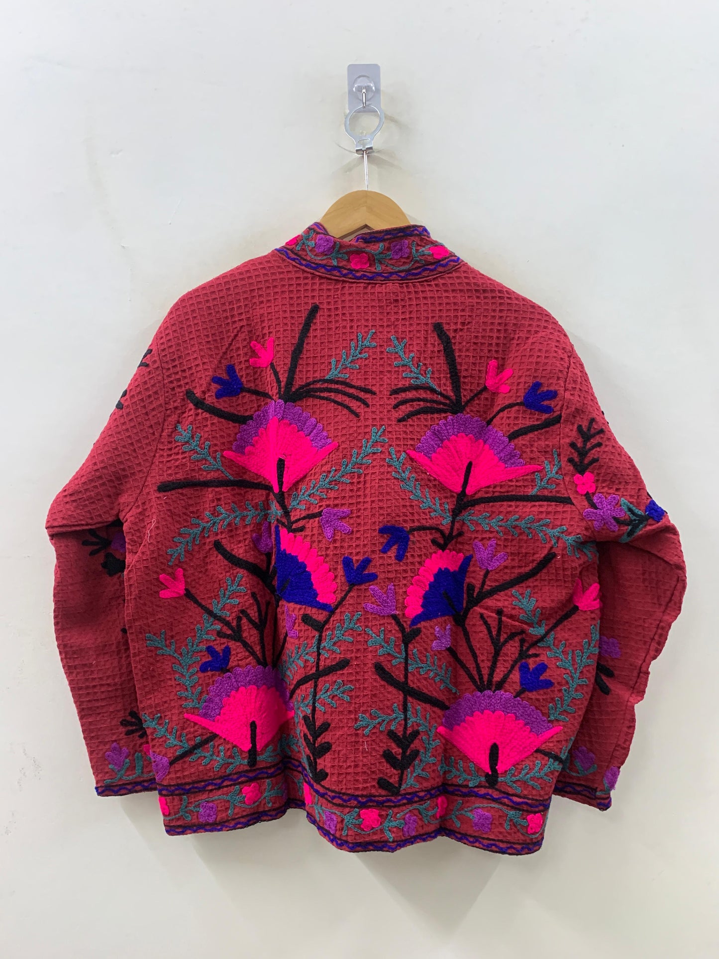 The Berry Suzani — Neon Bloom — Hand-Embroidered Waffle Cotton Jacket - Default Title - Zoshak