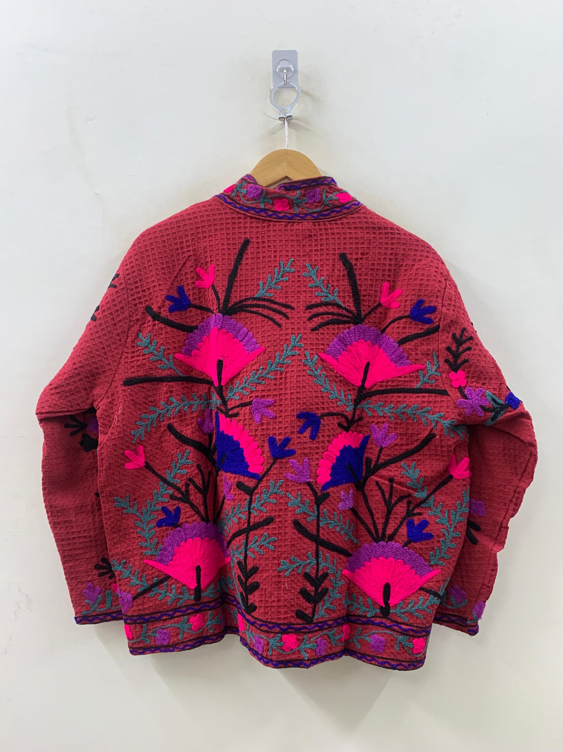 The Berry Suzani — Neon Bloom — Hand-Embroidered Waffle Cotton Jacket - Default Title - Zoshak