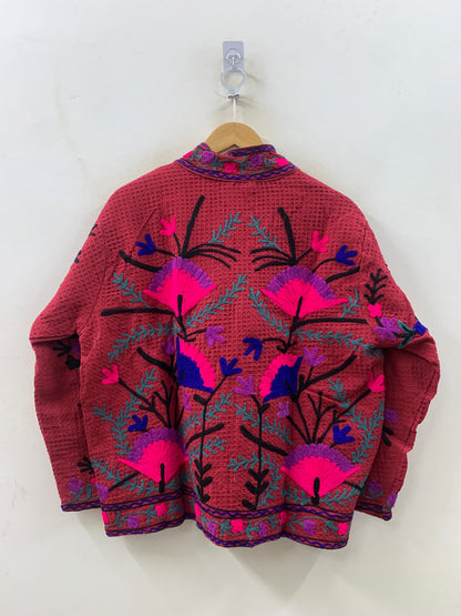 The Berry Suzani — Neon Bloom — Hand-Embroidered Waffle Cotton Jacket - Default Title - Zoshak