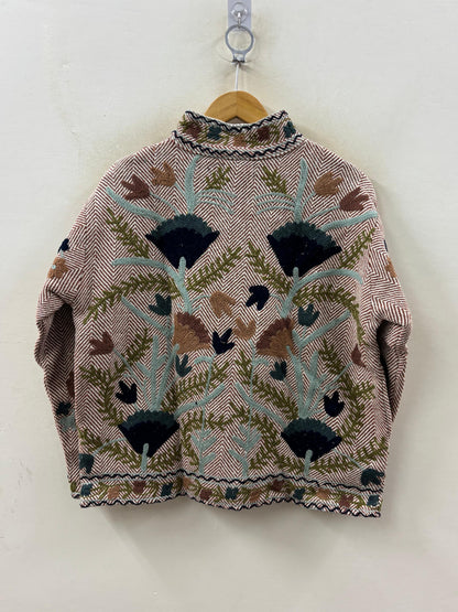 The Forest Floor — Sozni-Style Cotton Jacket — Blush Herringbone with Botanicals - Default Title - Zoshak Jacket
