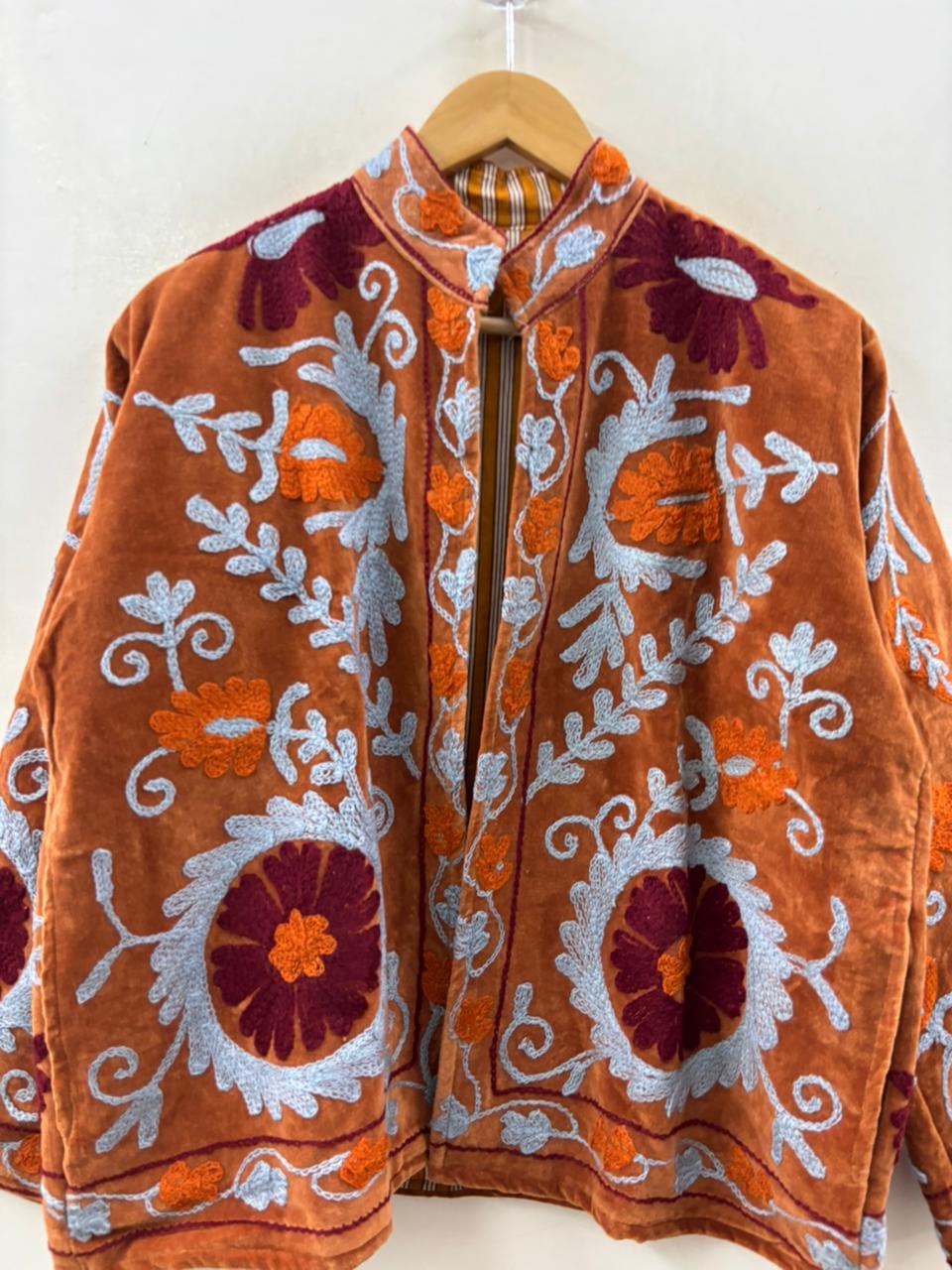 The Samarkand Bloom — Suzani Hand-Embroidered Velvet Jacket — Burnt Sienna - Default Title - Zoshak Jacket