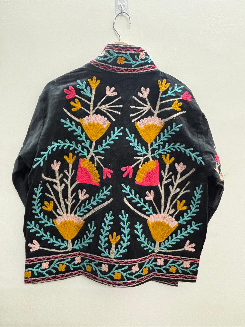 The Gulbagh — Sozni Chain-Stitch Velvet Jacket — Midnight Black