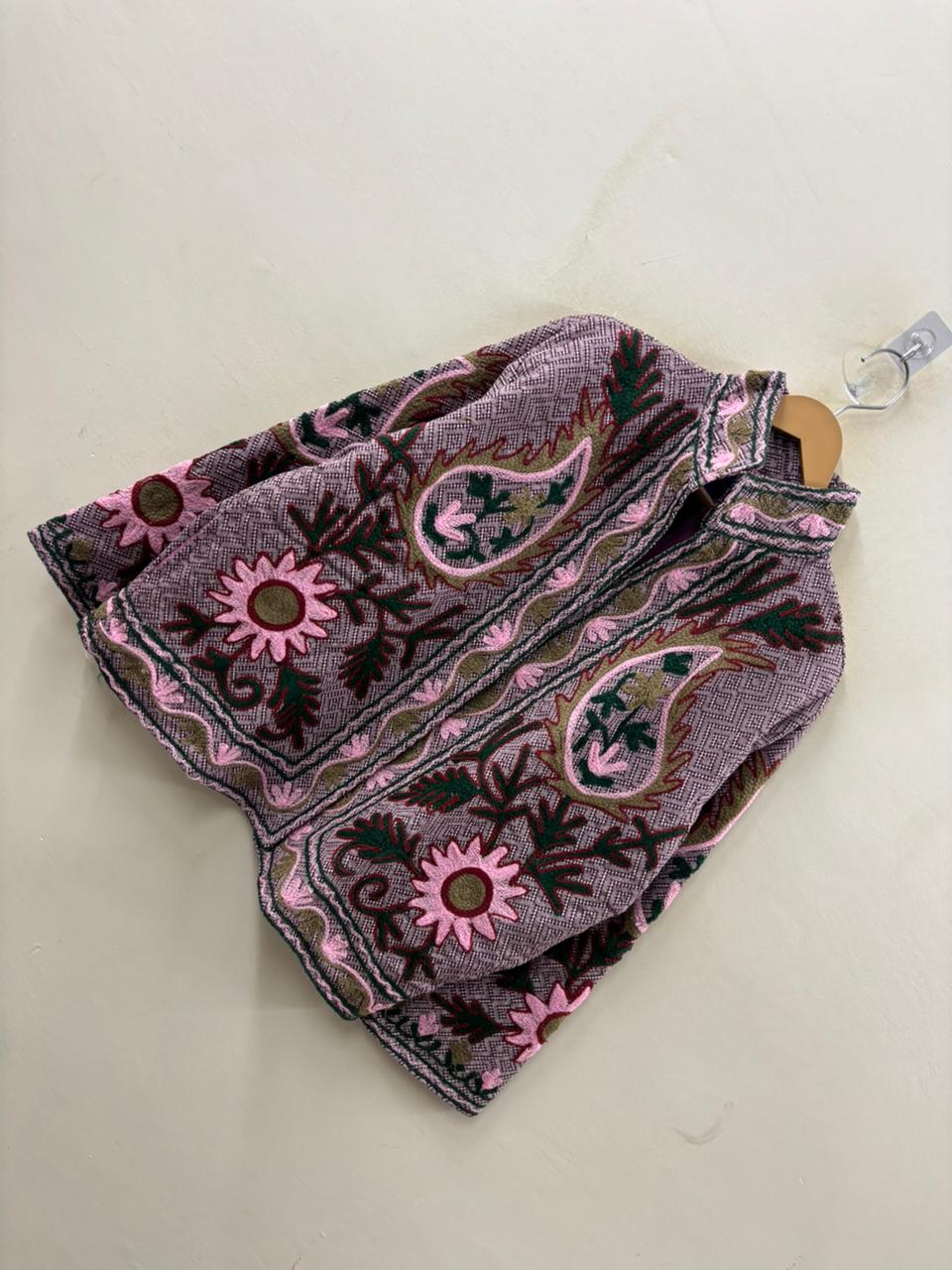 The Garden of Bagh — Suzani Hand-Embroidered Cotton Jacket — Dusty Rose & Forest Green - Default Title - Zoshak Jacket