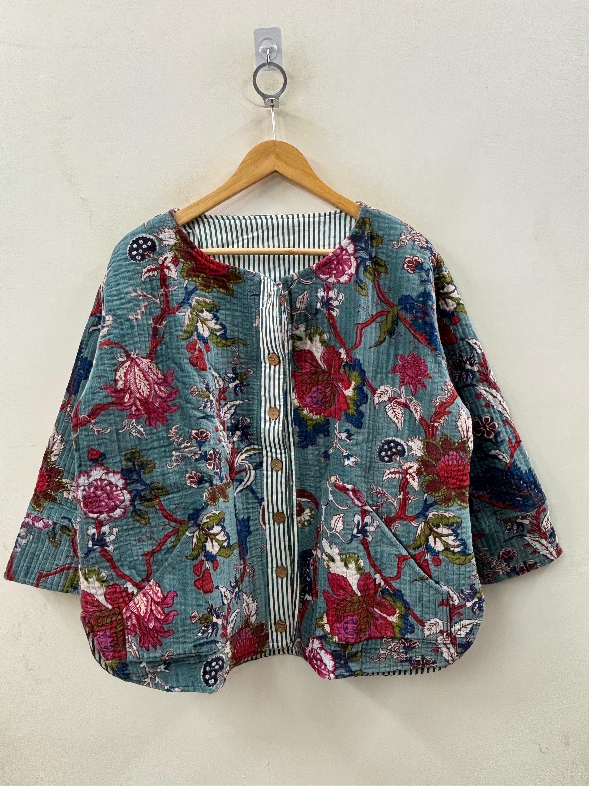 The Teal Garden — Hand Block-Printed Quilted Cotton Jacket - Default Title - Zoshak