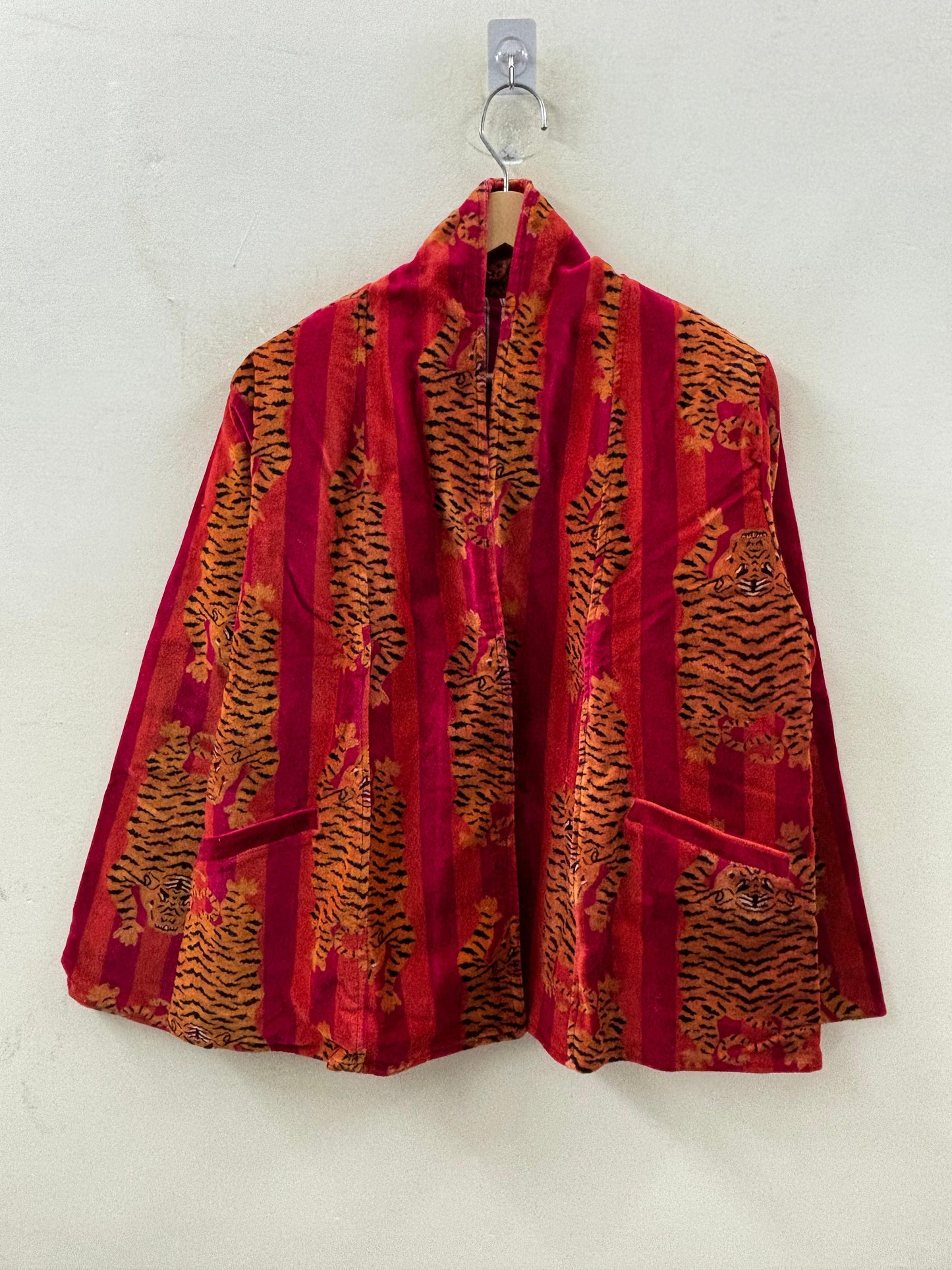 The Tiger Durbar — Velvet Printed Jacket — Saffron & Magenta - Default Title - Zoshak Jacket