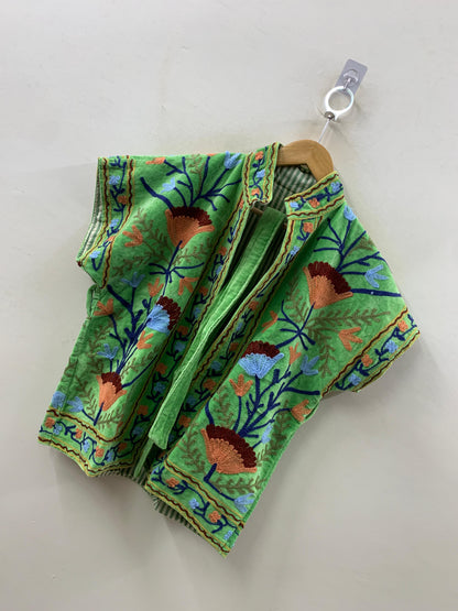 The Baagh Jacket — Suzani-Inspired Hand-Embroidered Velvet Vest — Lime Garden Green - Default Title - Zoshak Jacket
