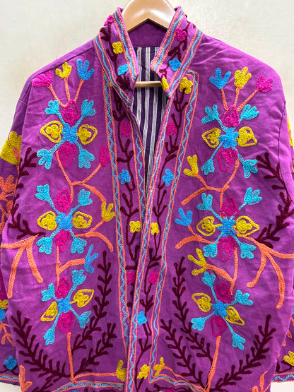 The Samarkand Bloom — Suzani Hand-Embroidered Cotton Jacket — Magenta Orchid