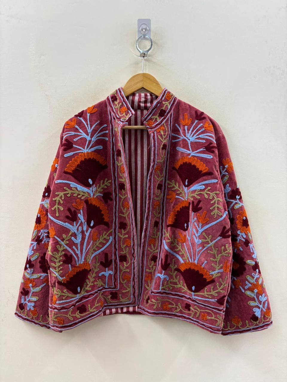 The Marigold Caravan — Suzani Hand-Embroidered Velvet Jacket — Dusty Rose & Saffron - Default Title - Zoshak Jacket