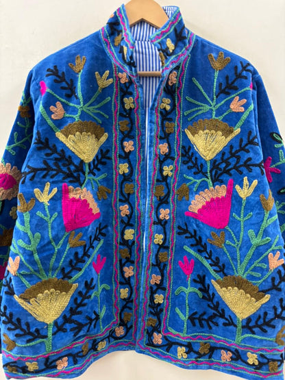 The Garden of Samarkand — Suzani-Embroidered Velvet Jacket — Cobalt Blue - Default Title - Zoshak Jacket
