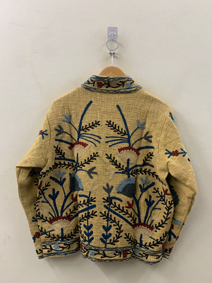The Saffron Garden — Chainstitch Cotton Jacket — Dusty Mustard & Indigo - Default Title - Zoshak Jacket