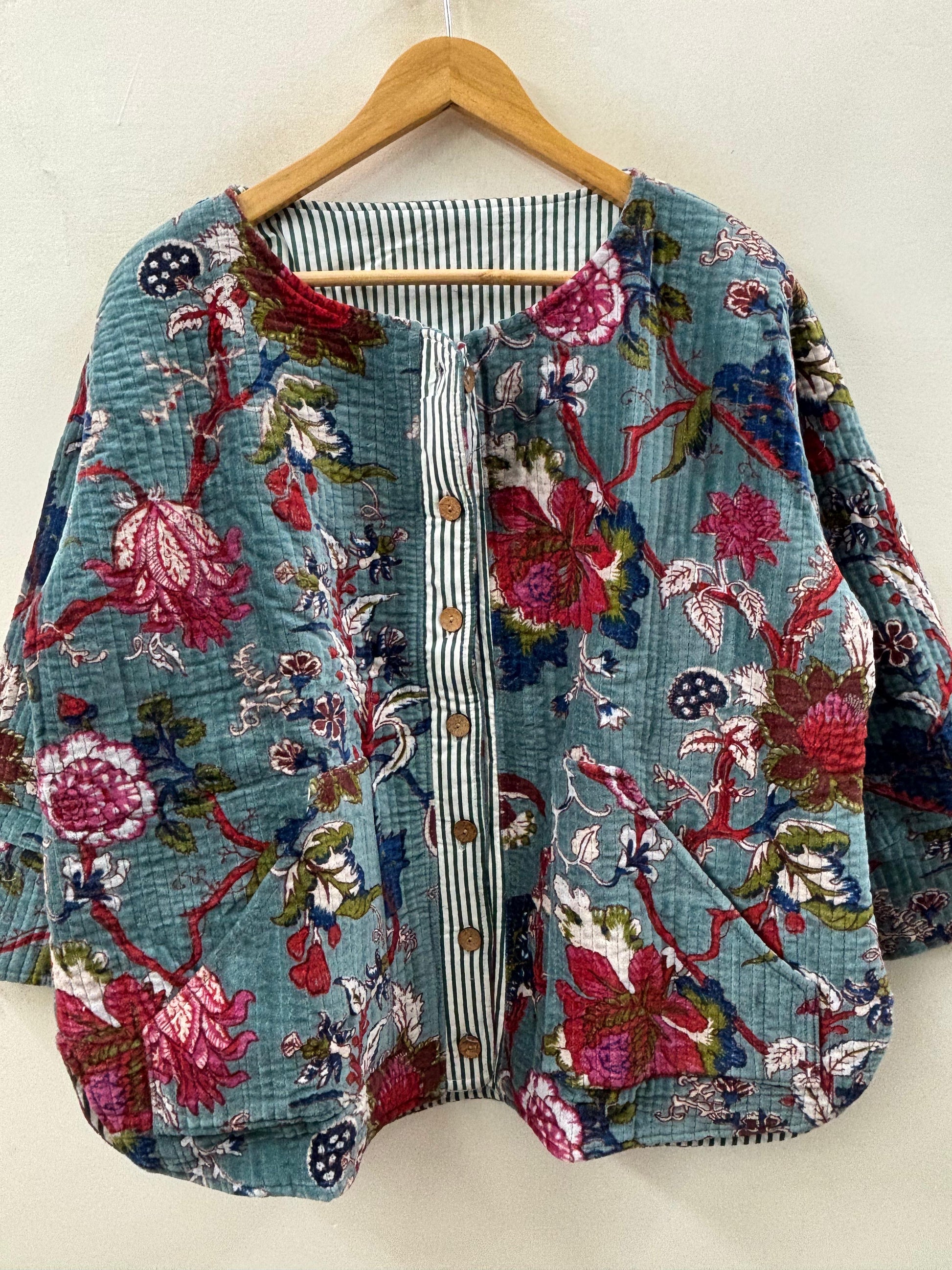 The Teal Garden — Hand Block-Printed Quilted Cotton Jacket - Default Title - Zoshak