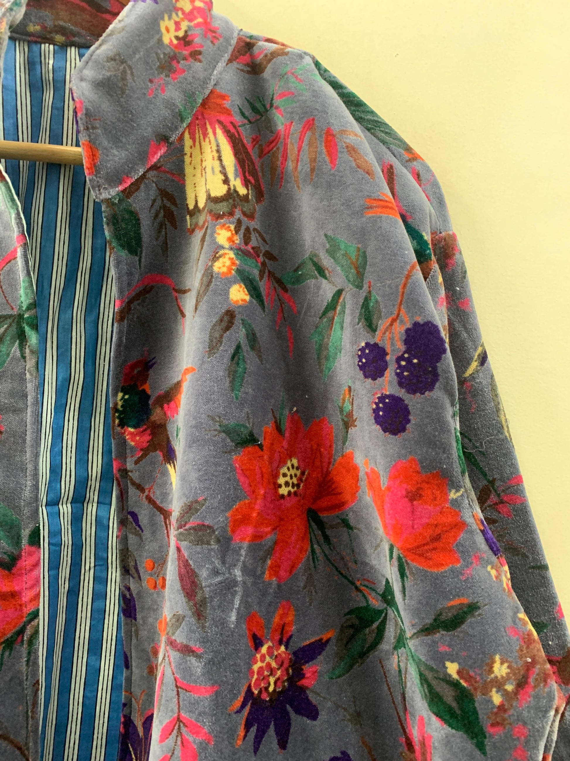 The Paradise Garden — Velvet Printed Jacket — Dusty Periwinkle & Crimson - Default Title - Zoshak Jacket