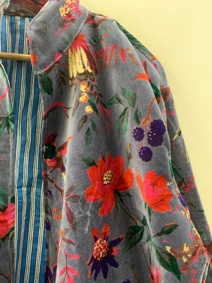 The Paradise Garden — Velvet Printed Jacket — Dusty Periwinkle & Crimson - Default Title - Zoshak Jacket