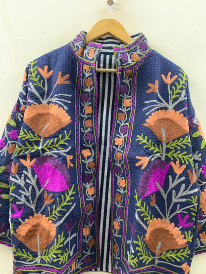 The Indigo Festival — Hand-Embroidered Waffle Cotton Jacket - Default Title - Zoshak