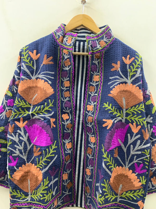 The Indigo Festival — Hand-Embroidered Waffle Cotton Jacket - Default Title - Zoshak