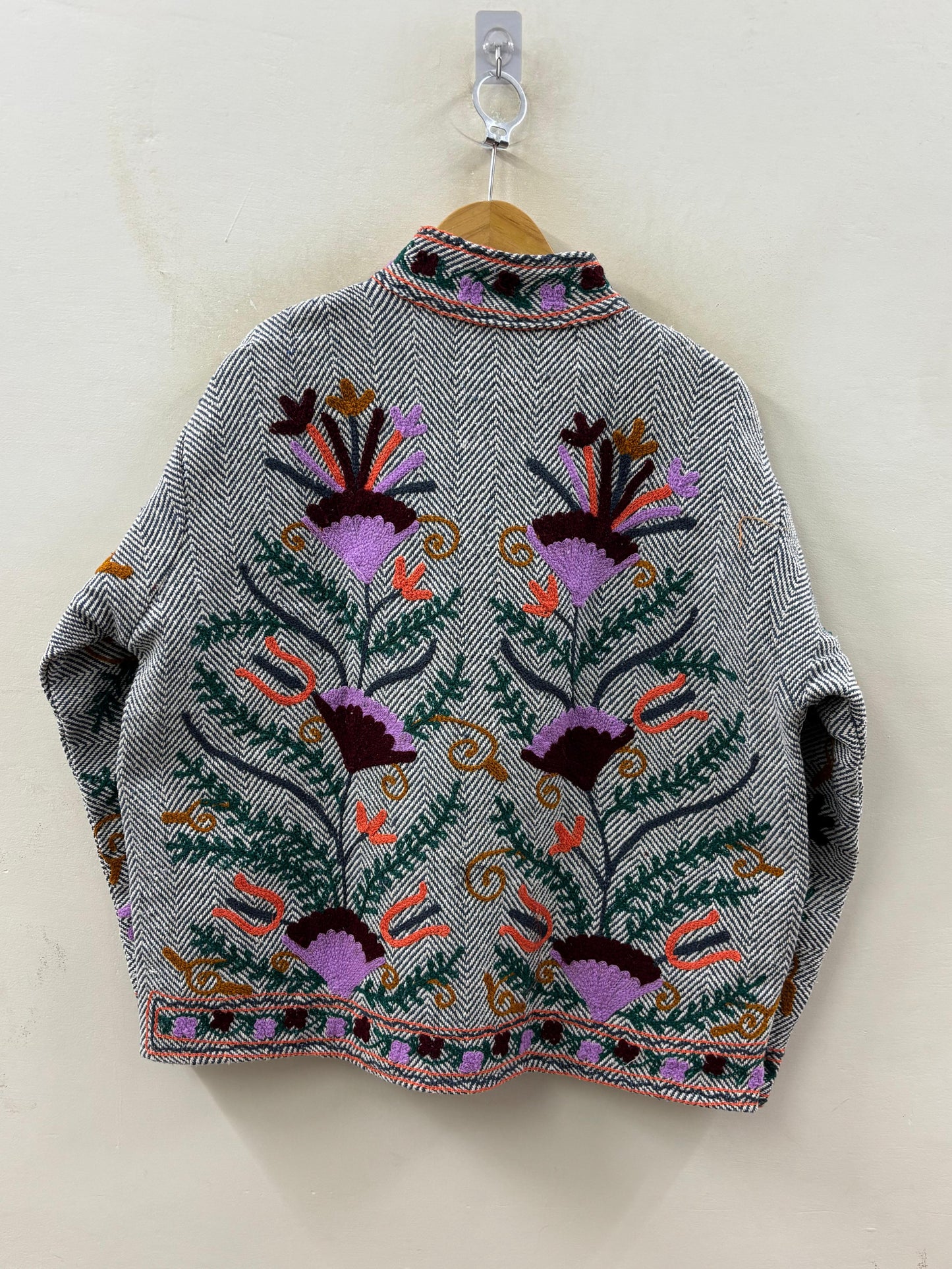 The Garden of Ferghana — Suzani-Inspired Hand-Embroidered Cotton Jacket — Ivory Herringbone - Default Title - Zoshak Jacket