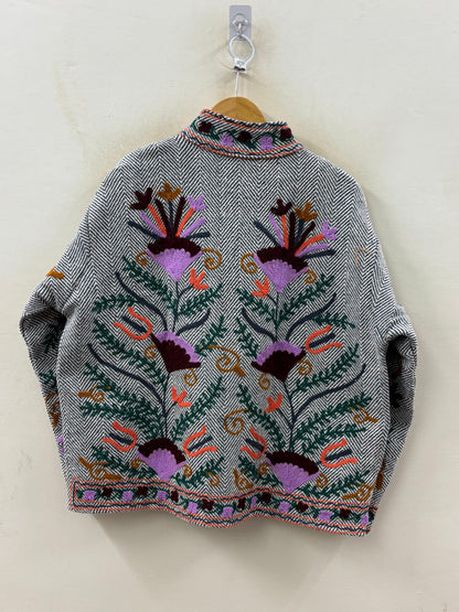 The Garden of Ferghana — Suzani-Inspired Hand-Embroidered Cotton Jacket — Ivory Herringbone - Default Title - Zoshak Jacket