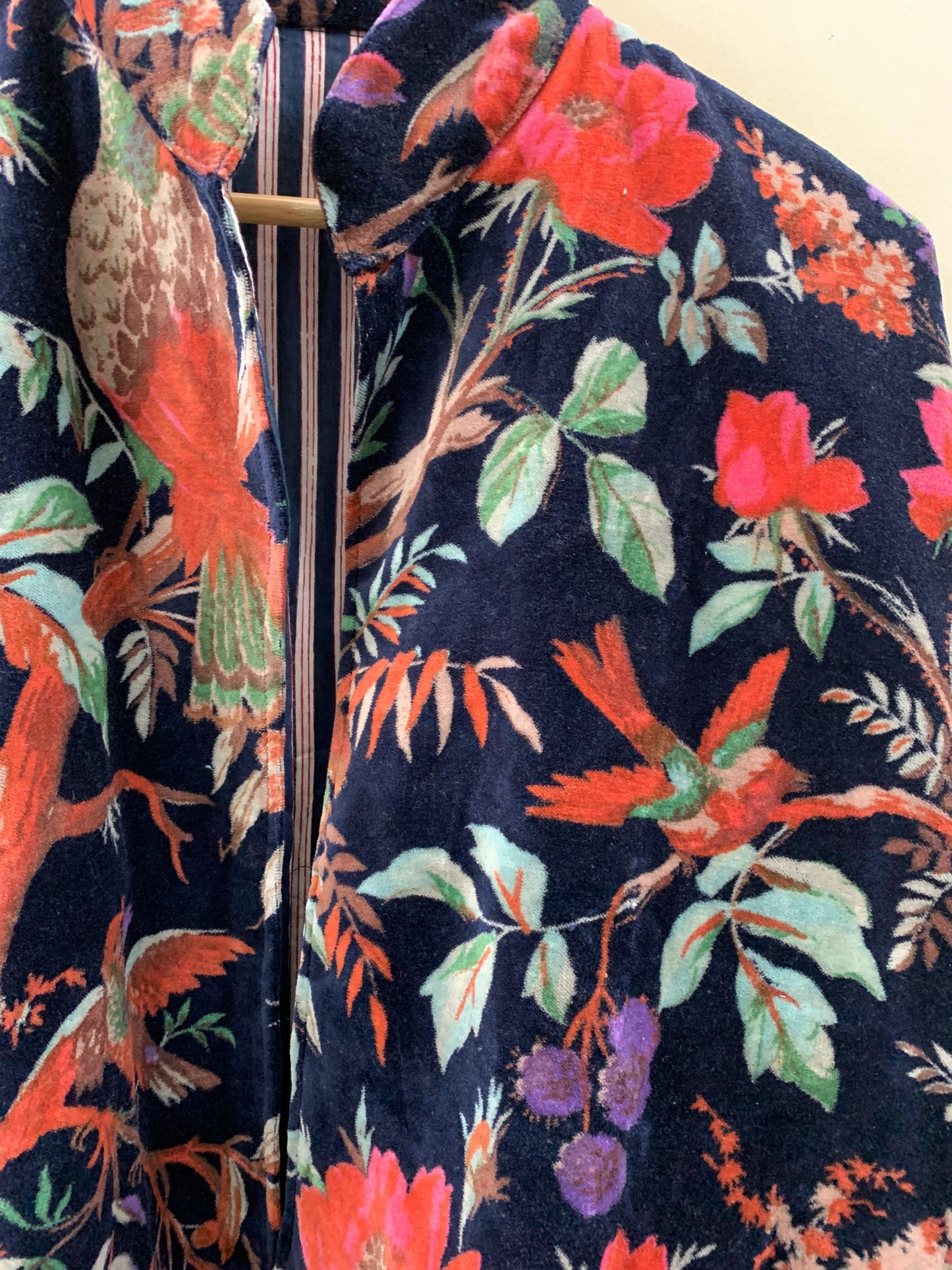 The Midnight Aviarium — Velvet Printed Jacket — Ink Navy with Tropical Chinoiserie - Default Title - Zoshak Jacket