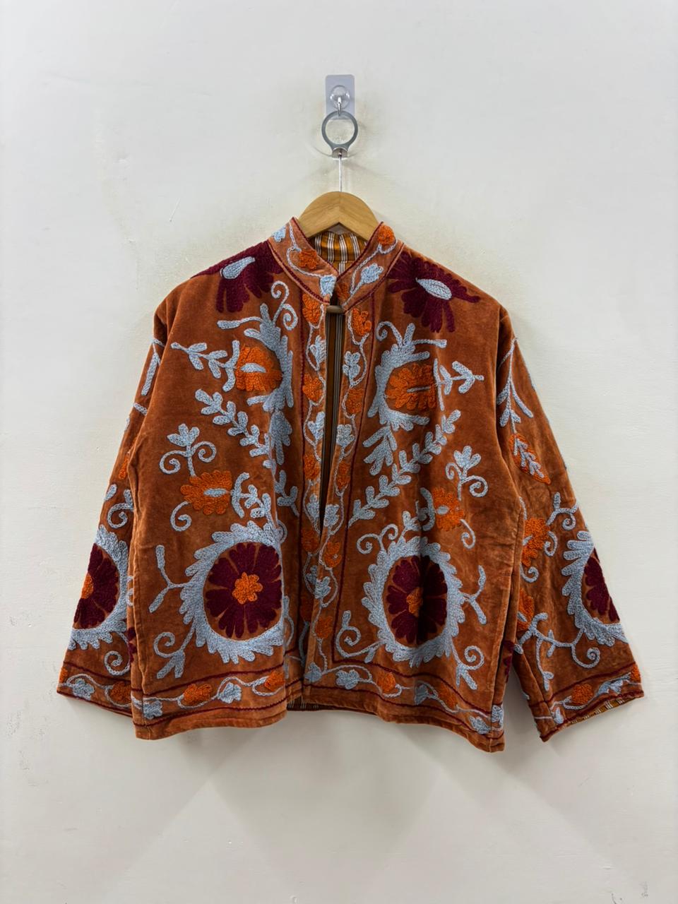 The Samarkand Bloom — Suzani Hand-Embroidered Velvet Jacket — Burnt Sienna - Default Title - Zoshak Jacket
