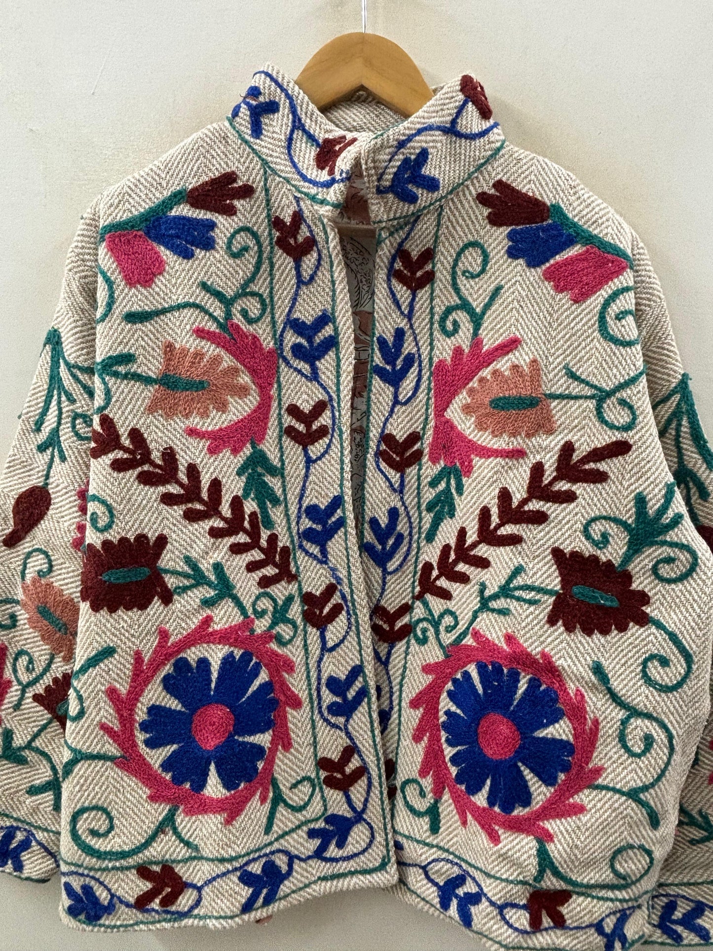 The Garden Mandala — Suzani-Embroidered Cotton Jacket — Ivory Herringbone - Default Title - Zoshak Jacket