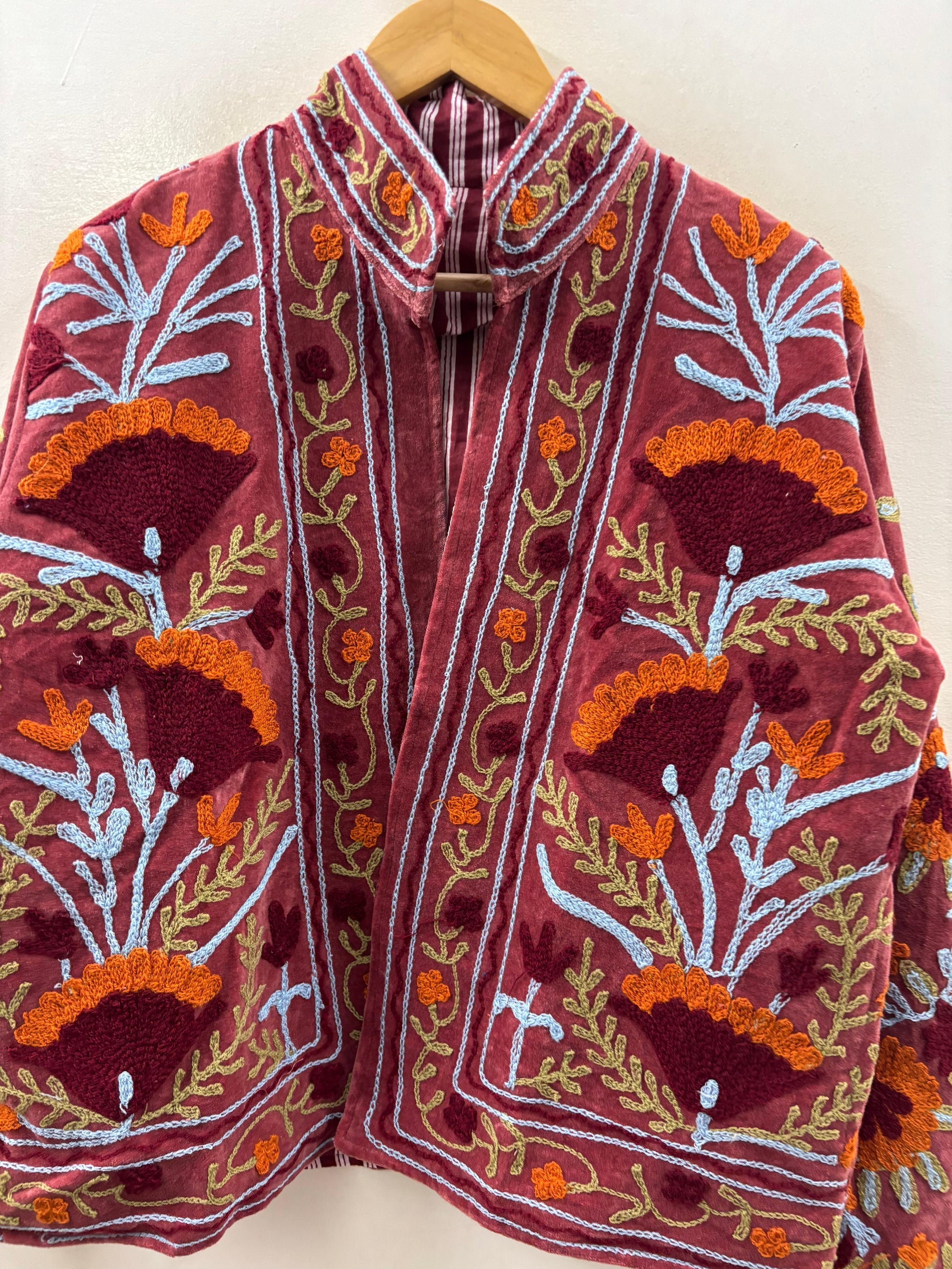 The Poppy Garden — Suzani Hand-Embroidered Velvet Jacket — Antique Rose & Marigold - Default Title - Zoshak Jacket