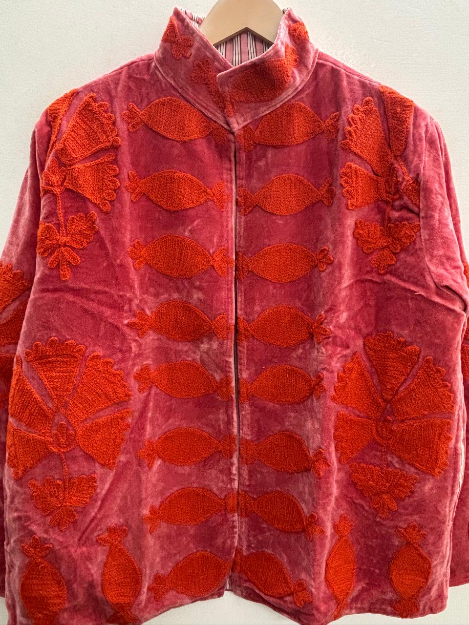 The Ember Garden — Suzani Velvet Jacket — Rose Madder & Flame