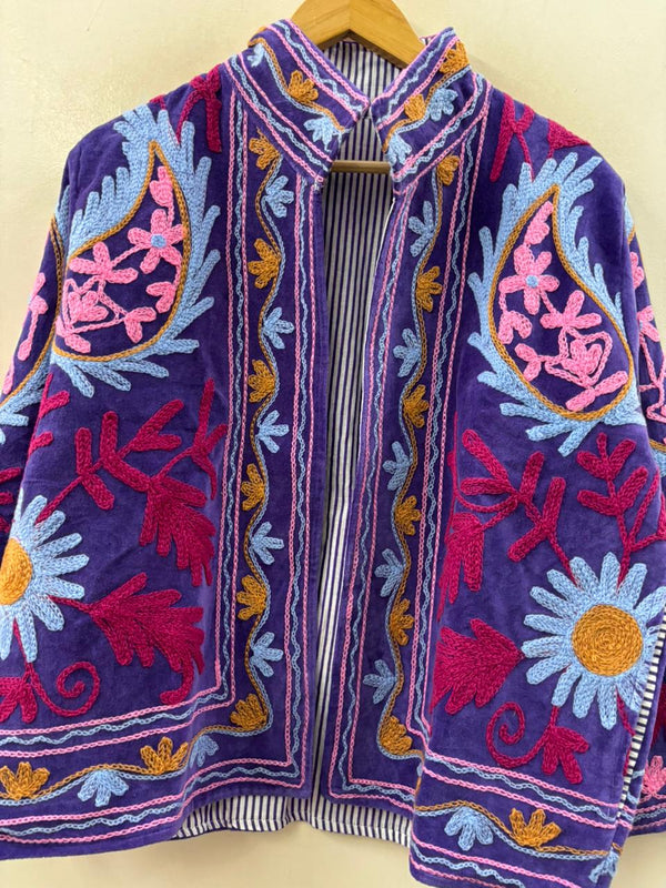 The Violet Garden — Suzani Hand-Embroidered Velvet Jacket — Royal Purple - Default Title - Zoshak Jacket