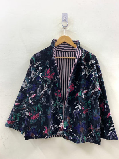 The Midnight Garden — Printed Velvet Jacket — Ink Navy with Botanical Birds - Default Title - Zoshak Jacket