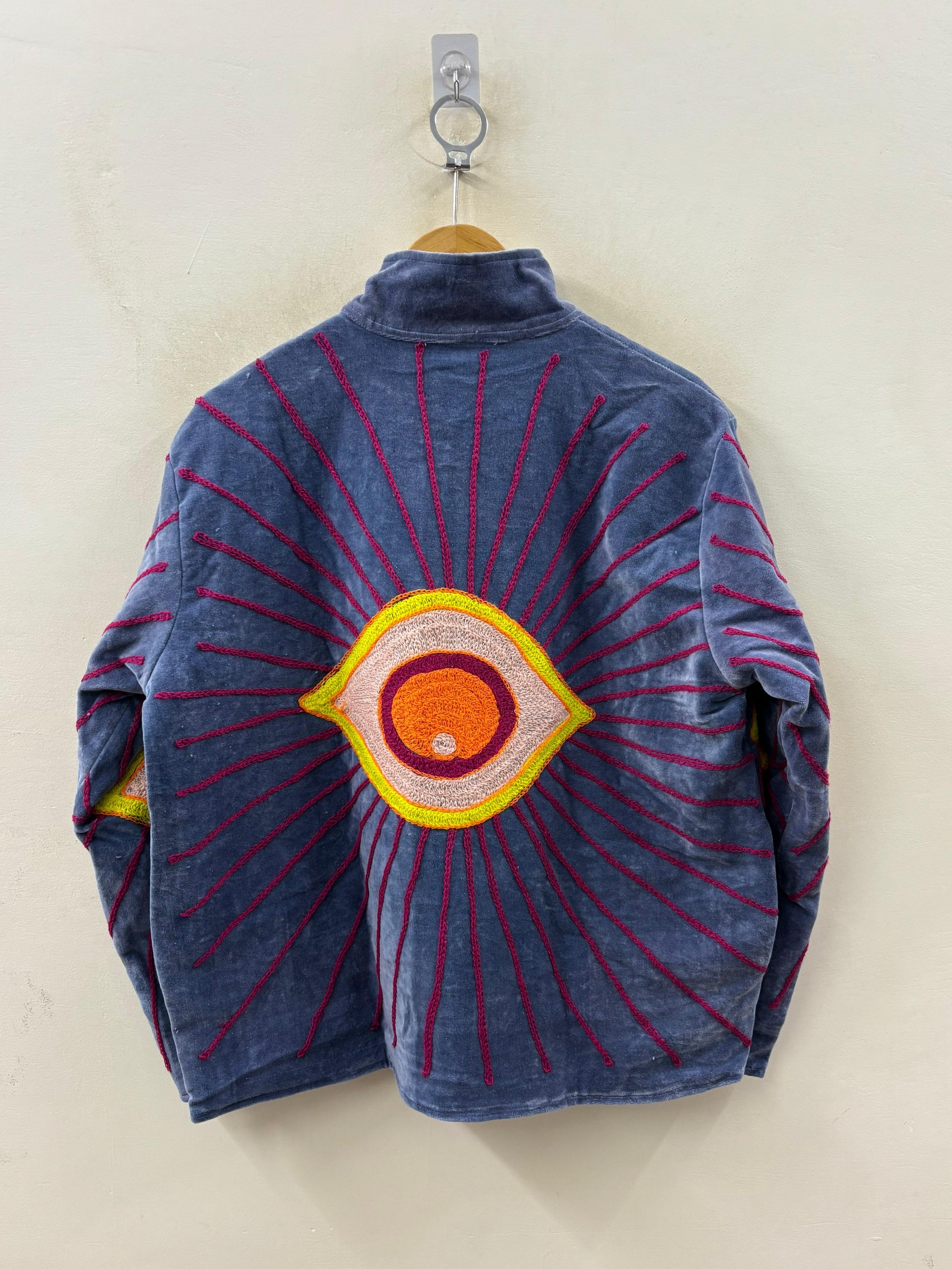 The Awakened Eye — Suzani Hand-Embroidered Velvet Jacket — Slate Blue with Saffron & Magenta - Default Title - Zoshak Jacket