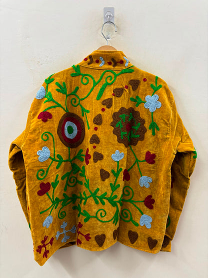 The Marigold Suzani — Hand-Embroidered Velvet Jacket — Turmeric Gold with Vine & Medallion Motifs
