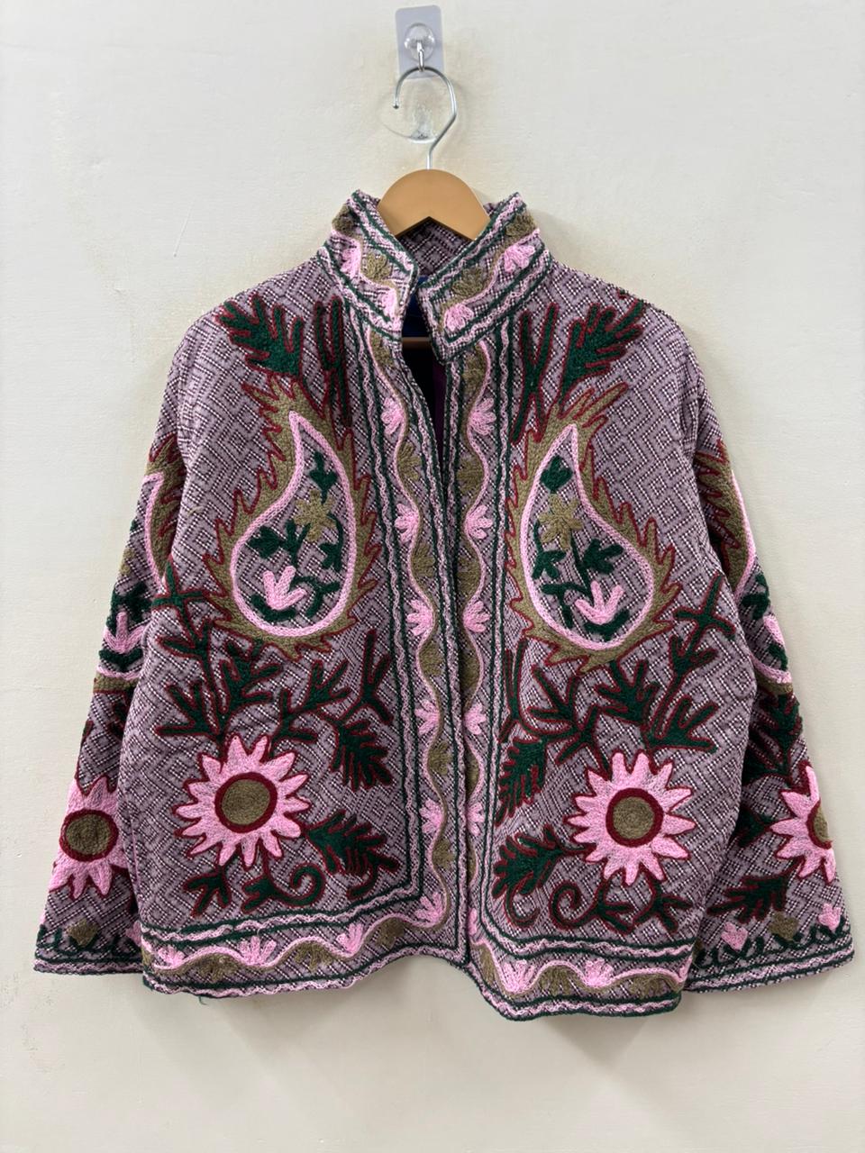 The Garden of Bagh — Suzani Hand-Embroidered Cotton Jacket — Dusty Rose & Forest Green - Default Title - Zoshak Jacket