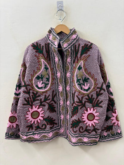 The Garden of Bagh — Suzani Hand-Embroidered Cotton Jacket — Dusty Rose & Forest Green - Default Title - Zoshak Jacket