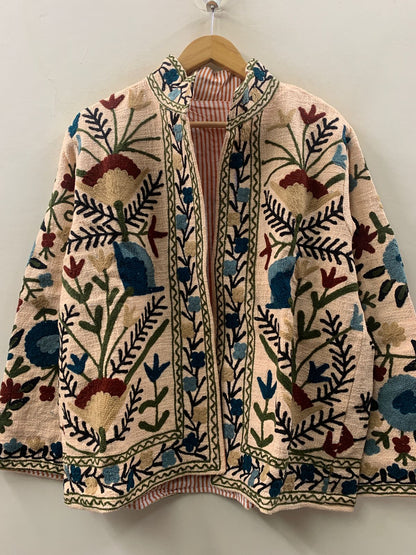 The Garden Manuscript — Crewel-Embroidered Cotton Jacket — Ivory & Wildflower Bloom - Default Title - Zoshak Jacket