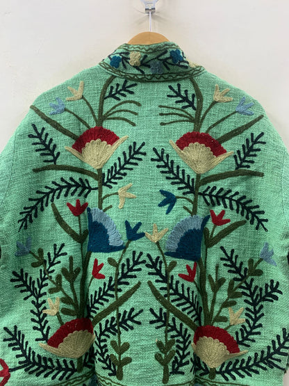 The Mint Garden — Crewel-Embroidered Cotton Jacket — Pistachio Green - Default Title - Zoshak Jacket