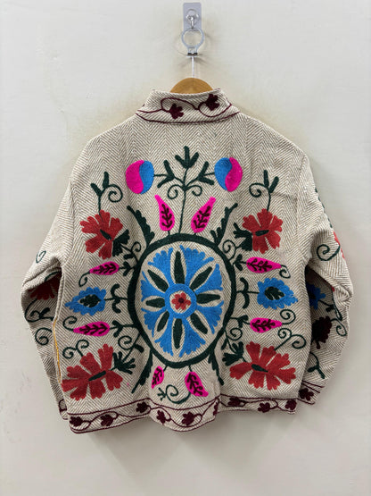 The Suzani Garden — Hand-Embroidered Cotton Jacket — Ivory & Wildflower - Default Title - Zoshak Jacket