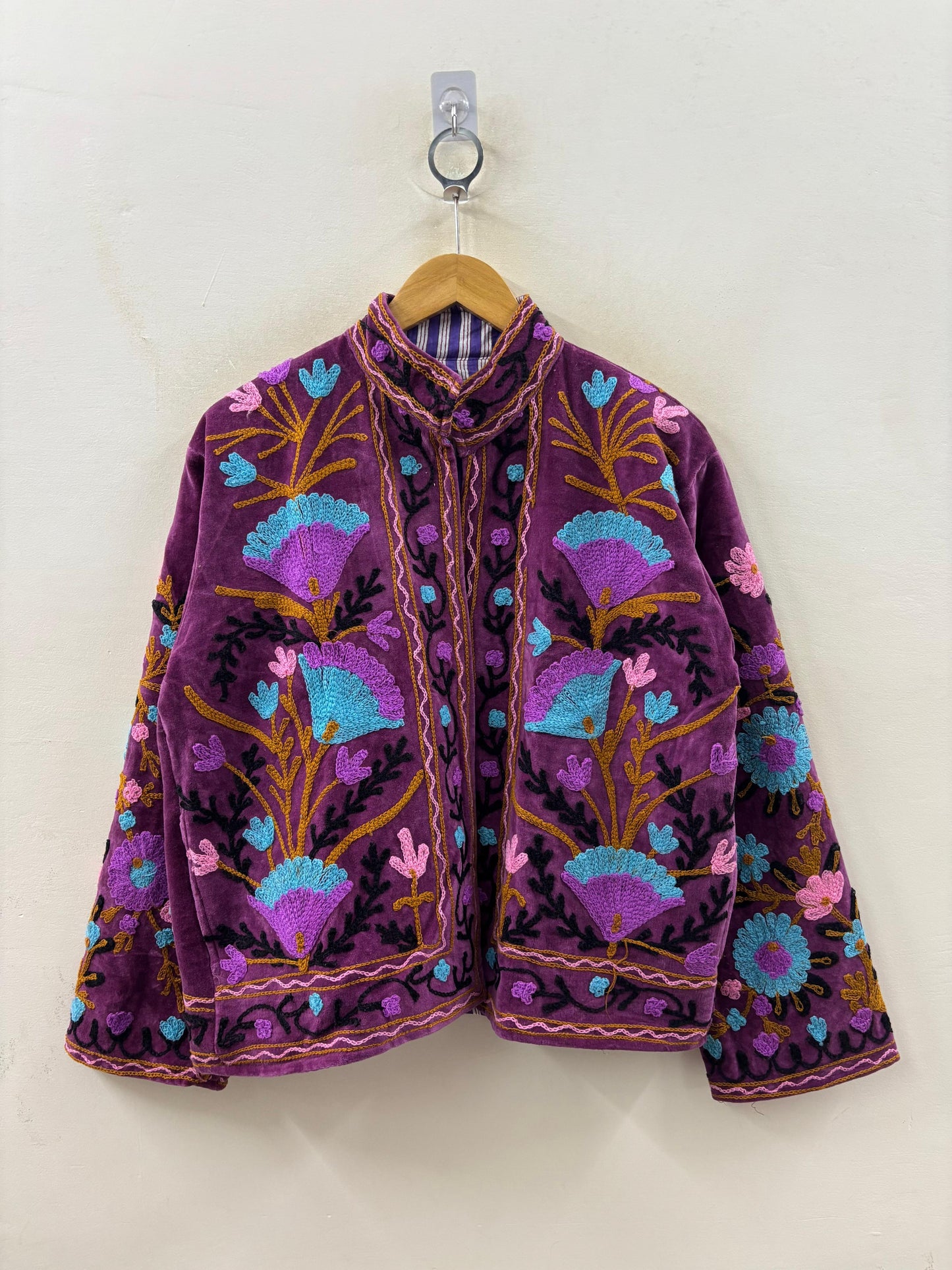 The Violet Garden — Suzani Hand-Embroidered Velvet Jacket — Aubergine & Turquoise - Default Title - Zoshak Jacket