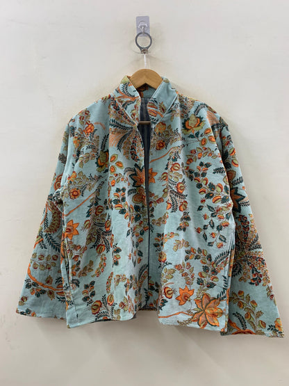 The Mughal Garden — Block-Printed Quilted Velvet Jacket — Dusty Aqua & Autumn Bloom - Default Title - Zoshak Jacket
