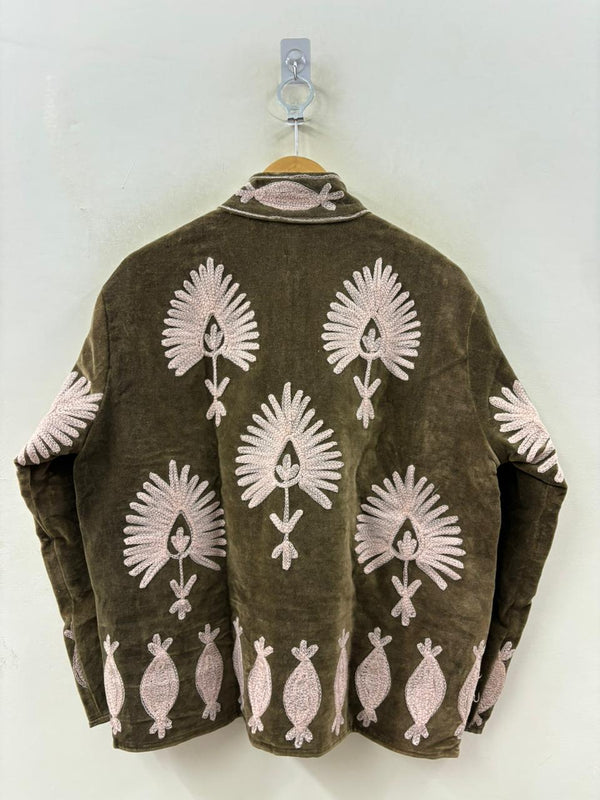 The Forest Bloom — Suzani Hand-Embroidered Velvet Jacket — Moss & Blush - Default Title - Zoshak Jacket