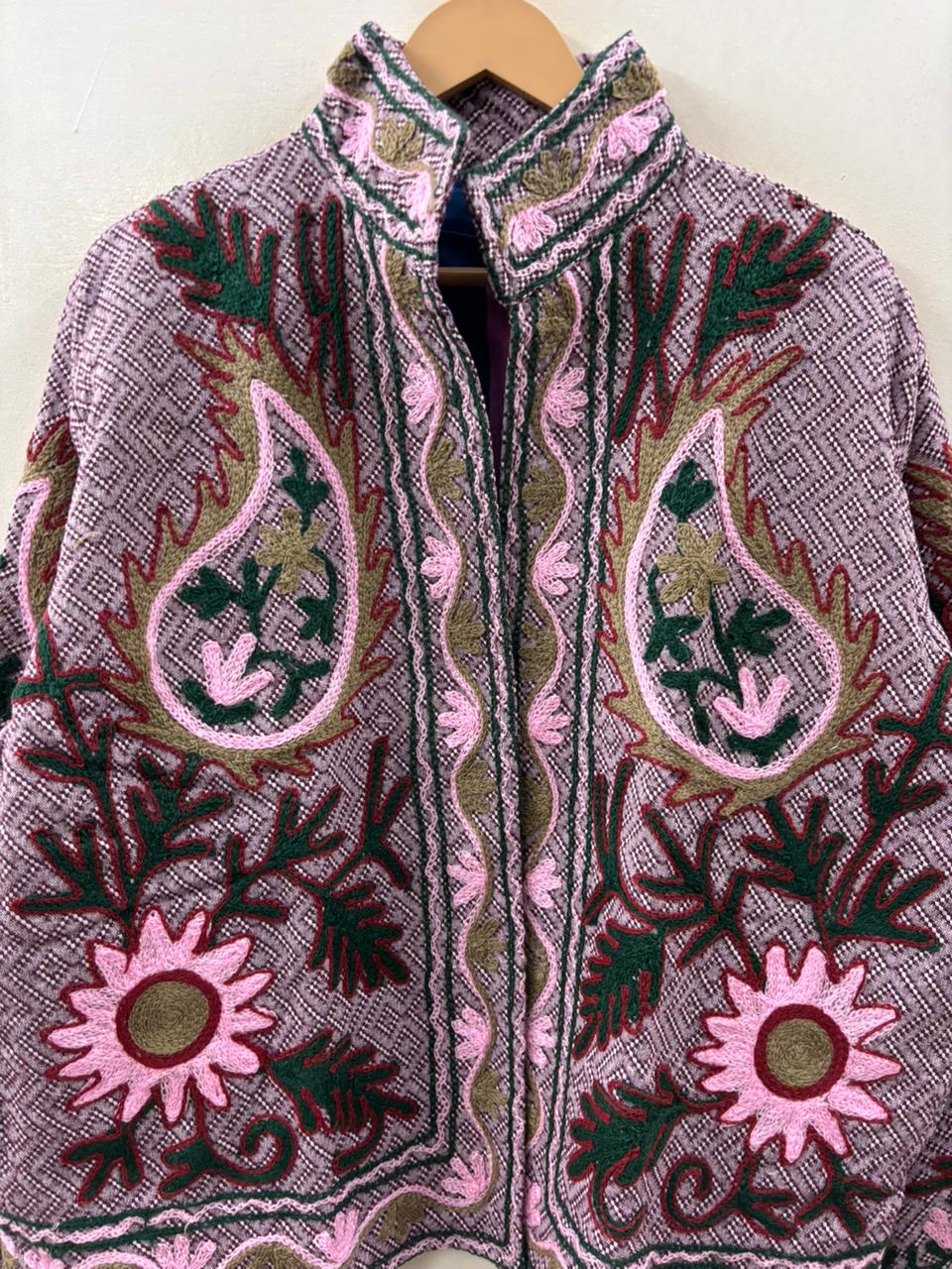 The Garden of Bagh — Suzani Hand-Embroidered Cotton Jacket — Dusty Rose & Forest Green - Default Title - Zoshak Jacket