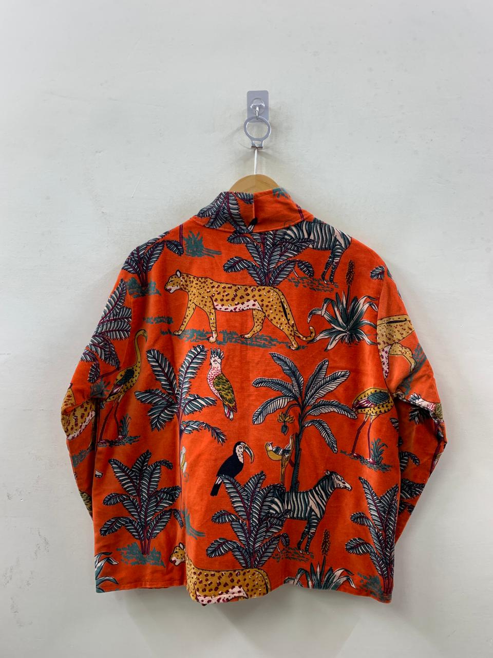 The Savanna Dusk — Block Printed Velvet Jacket — Burnt Tangerine - Default Title - Zoshak Jacket