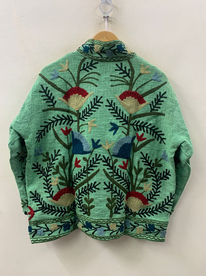 The Mint Garden — Crewel-Embroidered Cotton Jacket — Pistachio Green - Default Title - Zoshak Jacket
