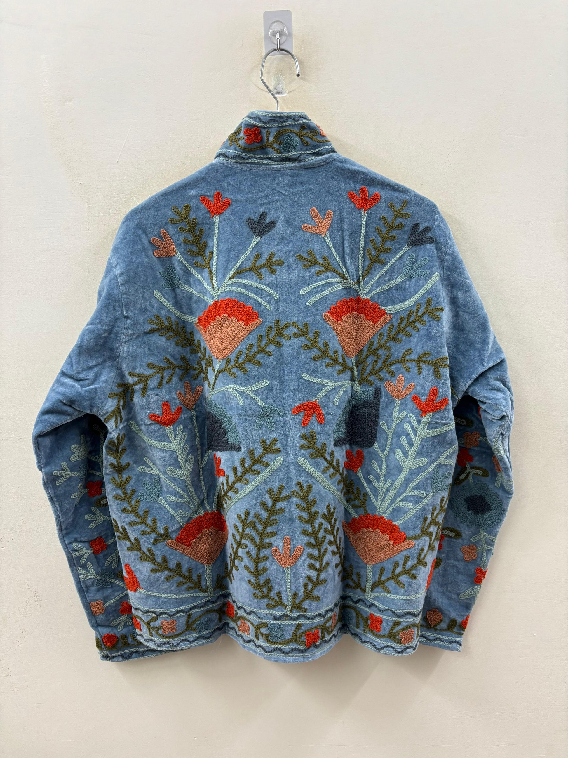 The Poppy Garden — Suzani Embroidered Velvet Jacket — Washed Slate Blue - Default Title - Zoshak Jacket