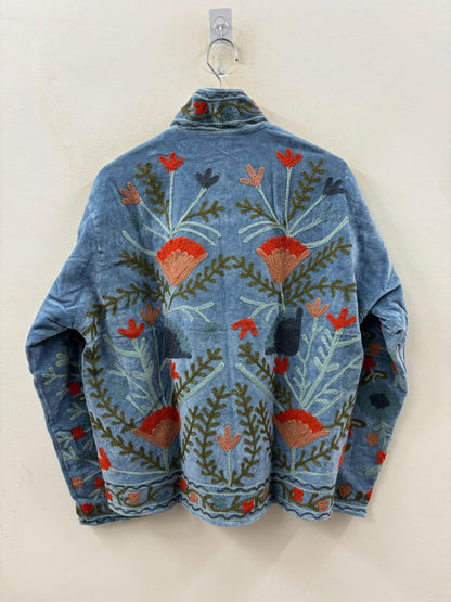 The Poppy Garden — Suzani Embroidered Velvet Jacket — Washed Slate Blue - Default Title - Zoshak Jacket