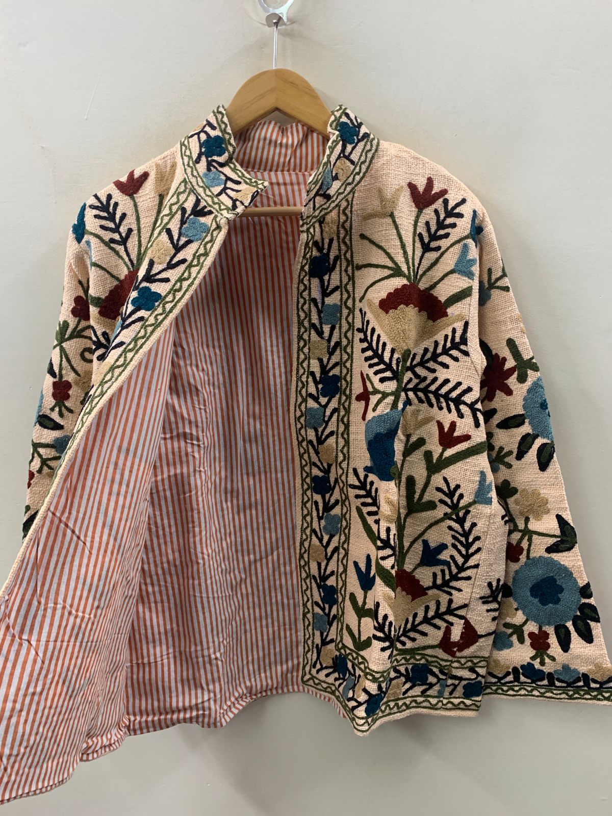 The Garden Manuscript — Crewel-Embroidered Cotton Jacket — Ivory & Wildflower Bloom - Default Title - Zoshak Jacket