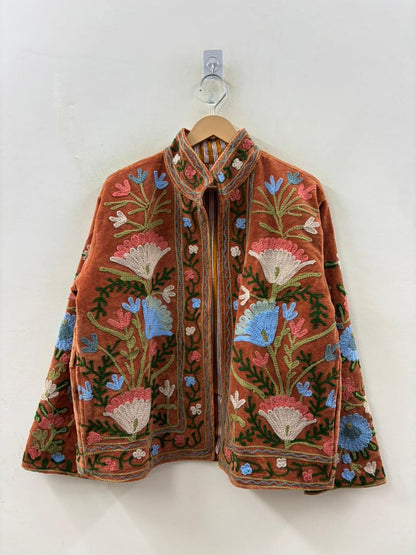 The Saffron Garden — Suzani Hand-Embroidered Velvet Jacket — Burnt Terracotta - Default Title - Zoshak Jacket