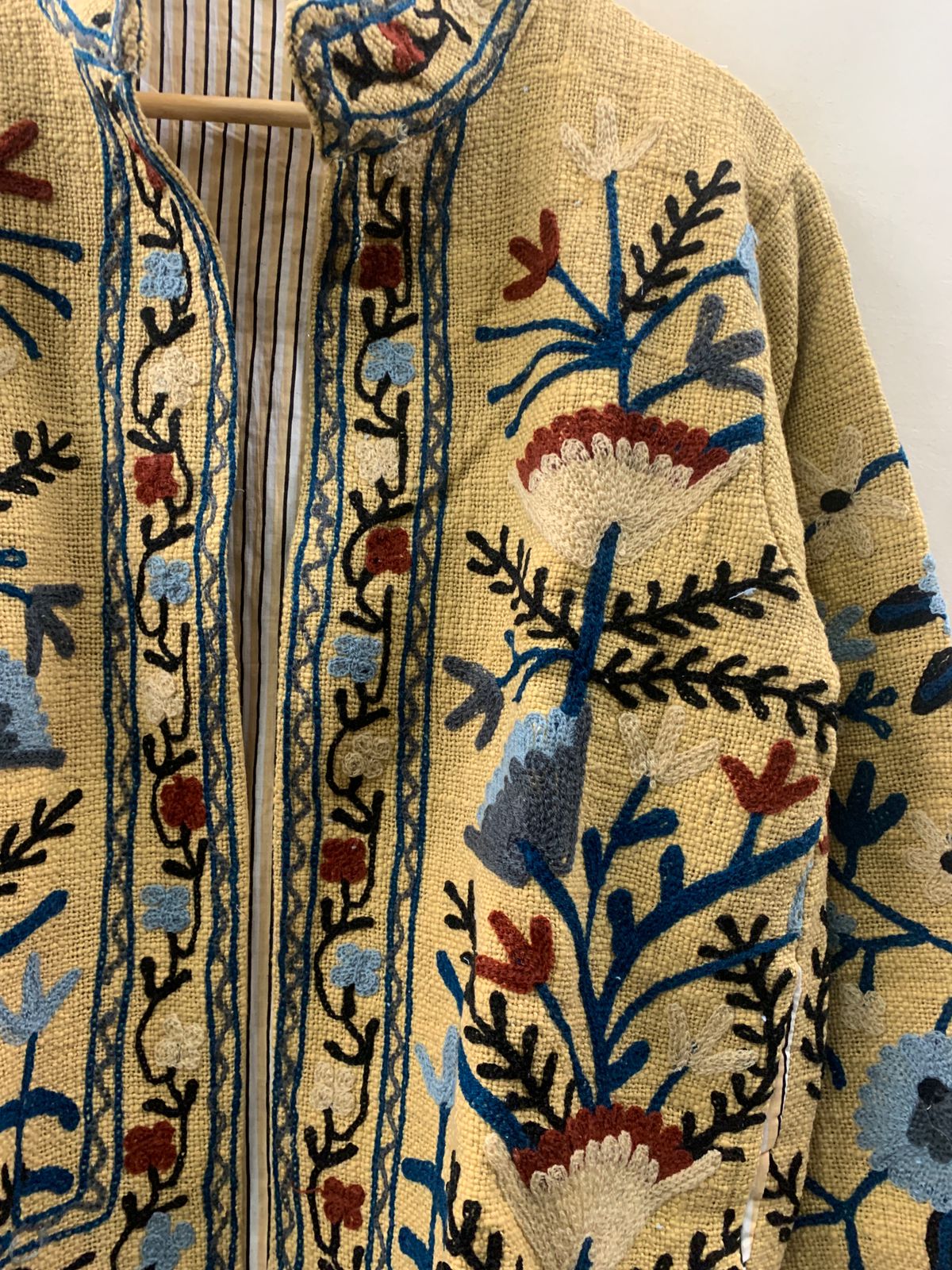 The Saffron Garden — Chainstitch Cotton Jacket — Dusty Mustard & Indigo - Default Title - Zoshak Jacket